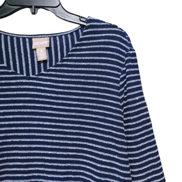 Chico's Blue Spliced Stripe High Low 3/4 Sleeve Top Women Size Extra Large XL - Picture 5 of 11